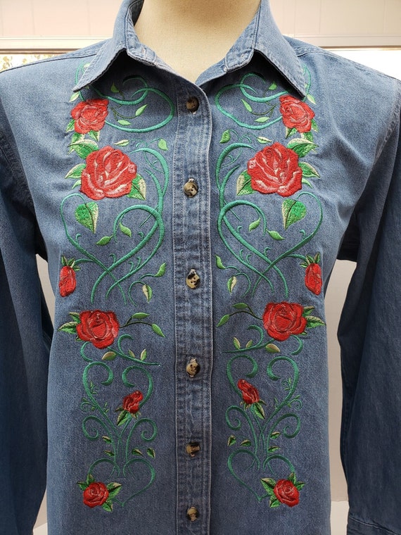 Custom Embroidered Denim Shirts Roses 