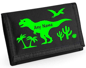 PERSONALISED Dinosaur Print Black Boys RipStrip Wallet