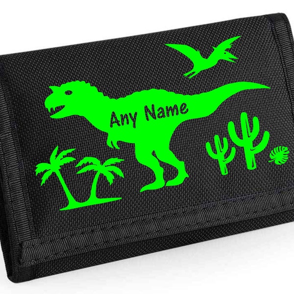 PERSONALISED Dinosaur Print Black Boys RipStrip Wallet