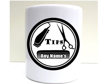 Personalised Barbers Tips badge Print Moneybox Savings Fund