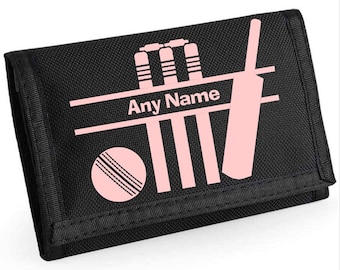 PERSONALISED Cricket Ball & Bat Print Black Boys RipStrip Wallet