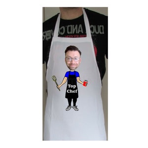Personalised Photo Head with a Male Cartoon Body with Top Chef Text Adults Apron