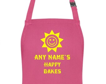 PERSONALISED Emojicon Star Smile Happy Bakes Name Childs Kids Pink Apron Ages 3-6 & 7-10