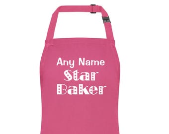 PERSONALISED Star Baker Name Childs Kids Pink Apron Ages 3-6 & 7-10