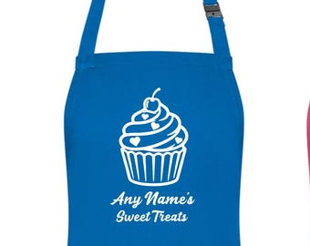 PERSONALISED Cupcake Sweet Treats Chef Childs Kids Blue Apron Ages 3-6 & 7-10