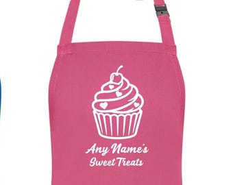 PERSONALISED Cupcake Sweet Treats Name Childs Kids Pink Apron Ages 3-6 & 7-10