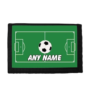 PERSONALISED Football Pitch Print Black Boys Rip Velcro Wallet