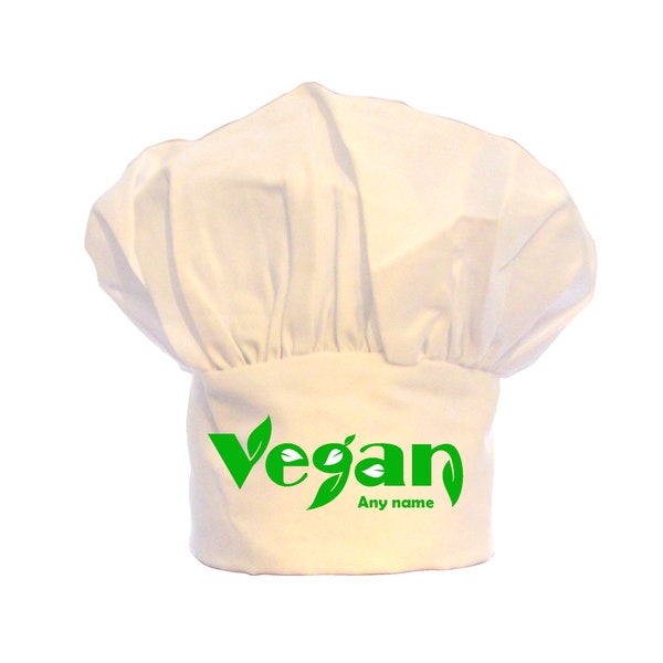 Personalised Vegan Leaf Name Print Unisex Chefs Hat