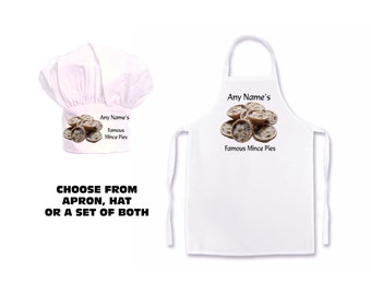 Personalised Famous Mince Pies* Print Adults Apron / Chefs Hat Or Both in a set of 2