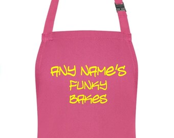 PERSONALISED Funky Bakes Name Childs Kids Pink Apron Ages 3-6 & 7-10