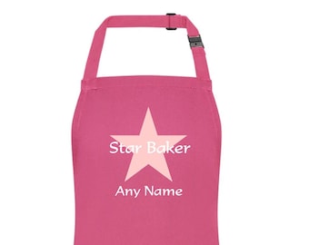 PERSONALISED Star Baker Star Name Childs Kids Pink Apron Ages 3-6 & 7-10