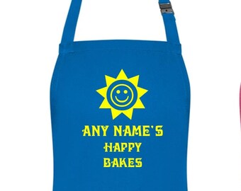 PERSONALISED Emojicon Star Happy Bakes Chef Childs Kids Blue Apron Ages 3-6 & 7-10