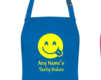 PERSONALISED Emojicon Tasty Bakes Chef Childs Kids Blue Apron Ages 3-6 & 7-10