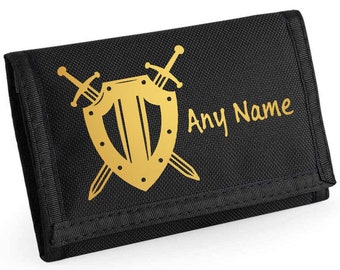 PERSONALISED Shield Sword Print Black Boys RipStrip Wallet