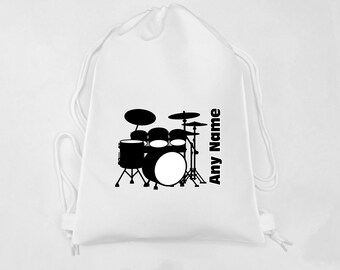 Personalised Drum Kit Music Print Drawstring School P.E Sports Gym Bag