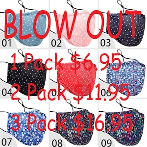 BLOW OUT Unisex 3 Layers Cotton Washable Face Mask with Filter Pocket,  100% Cotton Face Mask, Anti Dust Mask - Ready to ship!!!