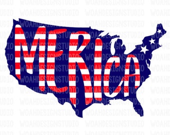 Merica SVG, USA Svg, American Flag, Fourth of July Svg, Patriotic Svg, SVG files, Cricut and Silhouette Cut Files