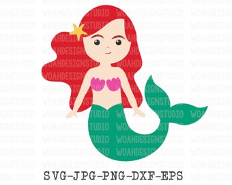 Mermaid SVG, Mermaid Clip Art SVG, Mermaid Shells SVG, Summer Svg, Svg Files, Cricut and Silhouette Cut Files