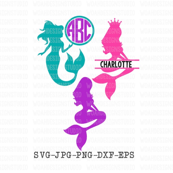 Mermaid SVG, Mermaid Monogram SVG, Mermaids SVG, Summer Svg, Svg Files, Cricut and Silhouette Cut Files