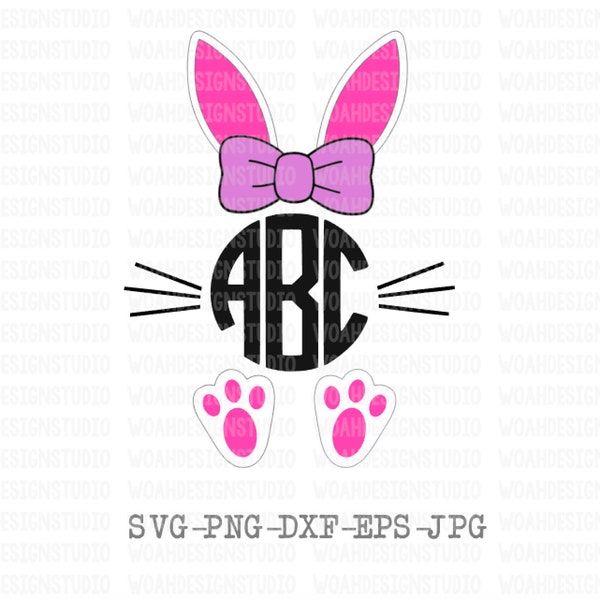 Easter Monogram SVG, Easter Bunny SVG, Bunny Ears Monogram, Cutting Files for Silhouette and Cricut, Easter SVG, Easter Name Svg