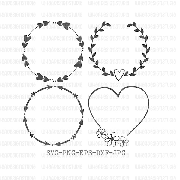 Heart Wreath SVG, Wreath SVG Bundle, Circle Monogram Frames, Svg Bundle, Wreath Svg, SVG Files, Valentine's Day Wreath