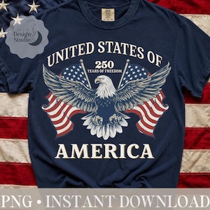 4 juli PNG, USA:s 250-årsjubileum, patriotisk amerikansk flaggörn