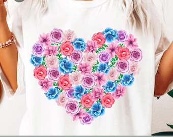 Aquarell Blumen Herz PNG: Valentinstag Sublimation (Digitaler Download)