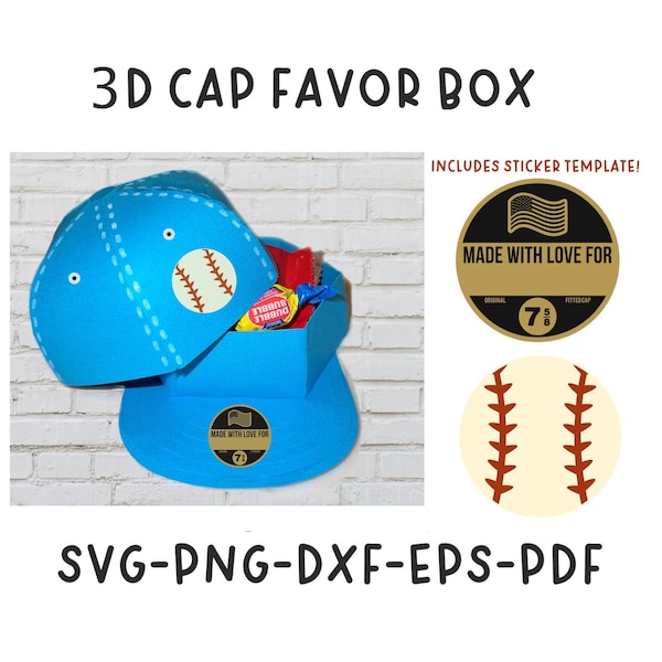 Baseball Cap Favor Box SVG, Baseball Cap Box SVG, Baseball Hat Box Svg, SVG files, Cricut and Silhouette Cut Files