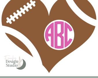 Football Heart Monogram SVG: Cricut & Silhouette Cutting File