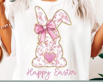 Pink Floral Easter Bunny PNG: Chinoiserie Coquette (Digital Download)