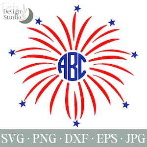 Fireworks Monogram SVG, USA Svg, Fourth of July Svg, Patriotic Svg, SVG files, Cricut and Silhouette Cut Files