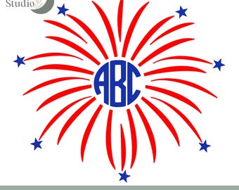 Fireworks Monogram SVG, Patriotic USA Design (Cut Files)