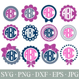 Marcos de monogramas SVG, etiquetas de monogramas SVG, marcos de monogramas circulares, archivos SVG, archivos de corte de Cricut y Silhouette