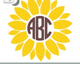 Sunflower Monogram SVG, Sunflower SVG, Monogram Frames SVG, Summer Svg, Svg Files, Cricut and Silhouette Cut Files