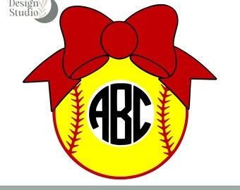 Softball Monogram SVG with Bow: Cricut, Silhouette (Cutting Files)