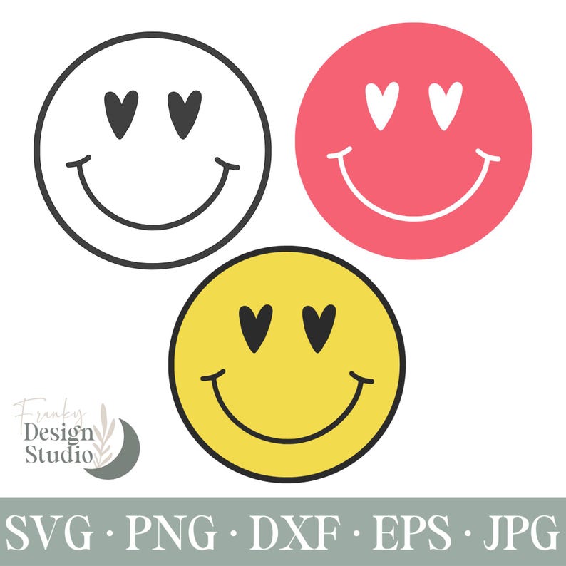 Heart Eyes Smile Face SVG: Cricut & Silhouette Cut Files - Etsy