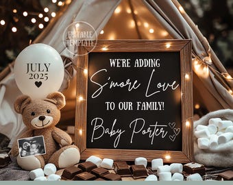 S'more Teddy Bear Pregnancy Announcement: Gender Neutral (Digital Download)