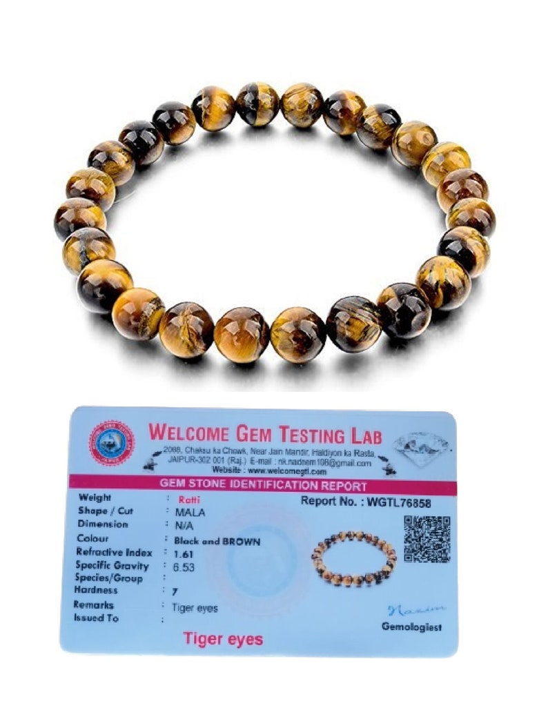 AAA Genuine Tiger Eye Bracelet, Natural Yellow Brown Tiger's Eye