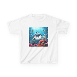 Great White Shark Kids Girl Boy Tee, Cute Shark Design, Summer Fun T-shirt, Perfect Beach Day Outfit, Birthday Gift for Boys, Cartoon Ocean
