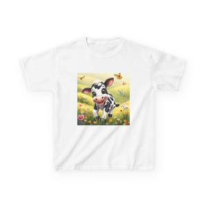 Camiseta infantil con vaca sonriente adorable del País de las Maravillas, camiseta gráfica adorable, amantes de los animales, perfecta para cumpleaños, citas de juegos, fiestas, atuendos de primavera, jardín