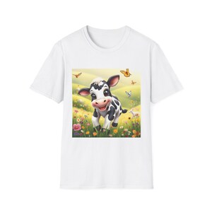 T-shirt graphique mignon vache souriante au pays des merveilles, cadeau de printemps, t-shirt amoureux des animaux, vêtements pour les amoureux de la nature, chemise de ferme amusante, mode respectueuse de l'environnement