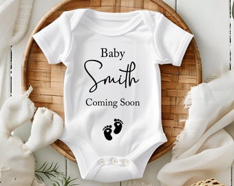 Personalised Baby Announcement Bodysuit, Vest, Coming Soon, Baby Name