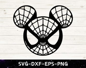 Archivo SVG de Mickey Mouse y Spiderman, archivo SVG de Spiderman para Halloween, archivo SVG de cabeza de Mickey, archivo de corte de vinilo, archivos SVG, DXF, PNG y EPS para diseño imprimible.
