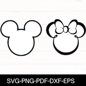Paquete SVG inspirado en Mickey y Minnie, contorno de Mickey Minnie Mouse, cabeza de Mickey Mouse SVG, descarga instantánea para Cricut y Silhouette