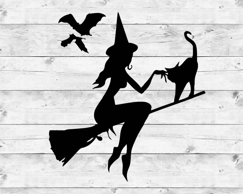 Flying Witch SVG Cut File for Cricut, Witch on Broom Svg, Flying Witch
