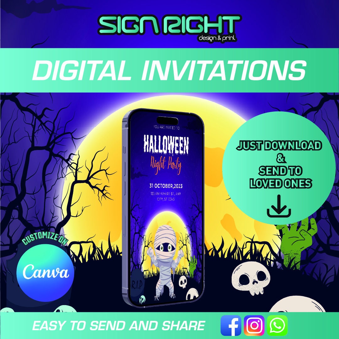 Halloween Theme Digital Invitation Template - Etsy
