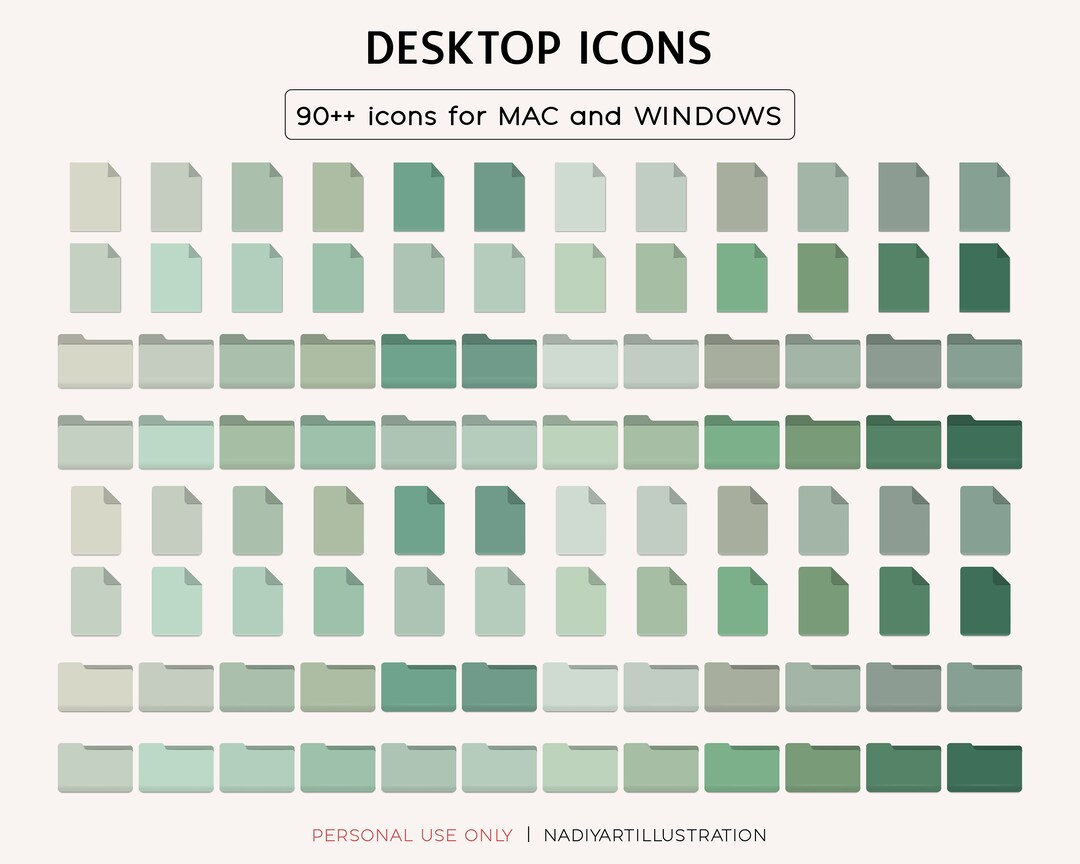 Sage Green Desktop Icons, File Icons, Folder Icons for Mac, Windows Desktop Icons, Aesthetic