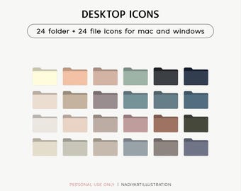 File folder icons set, Minimalist icons, Simple icons, Aesthetic icons, Windows desktop icons, Macbook desktop organizer
