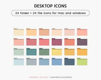 File and folder icons set, colorful desktop icons for mac and windows, desktop organizer