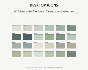 Set of file and folder icons, Sage green file icon, Green desktop icons, Windows desktop icons, Mac desktop icons, Windows folder icons